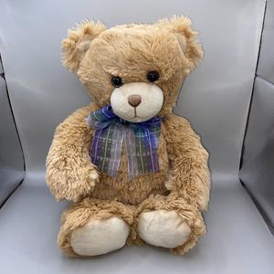 First and Main "Dean" Plush Bear #1796 Sparkle Eyes Brown / Tan with Blue Ribbon